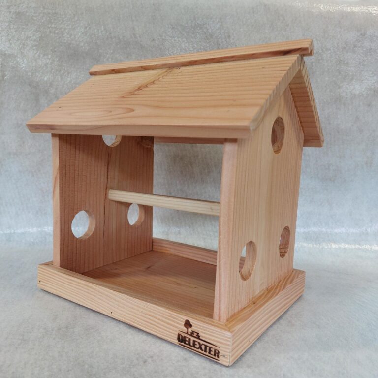 Mangeoire en bois naturel pour oiseaux, fabrication française.