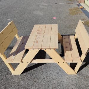 table pique nique enfant en bois naturel avec dossier d'assise