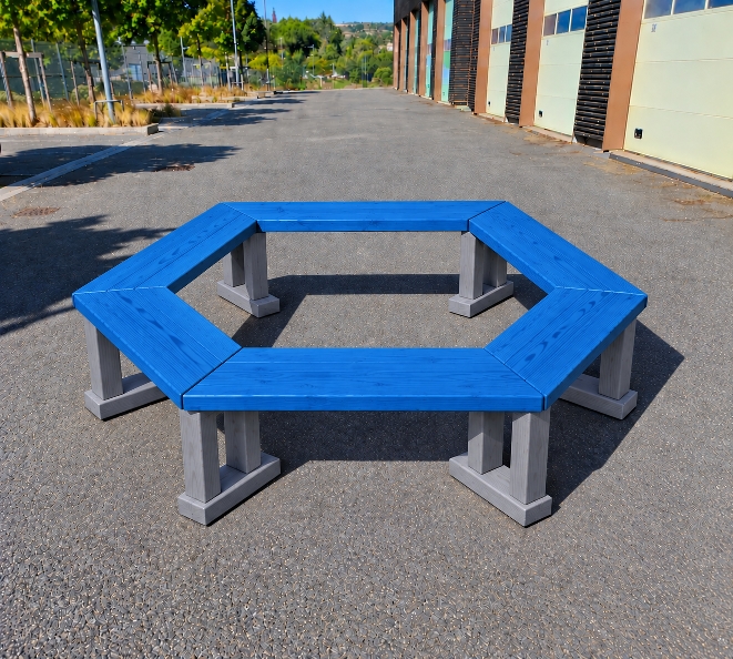 banc hexagonaltour arbre bleu