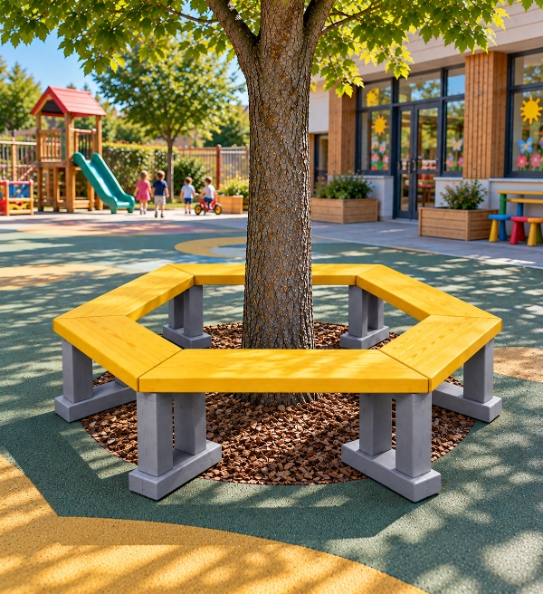 banc hexagonaltour arbre jaune
