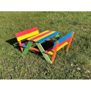 table de pique nique en bois pour enfant multicolore avec dossier d assise
